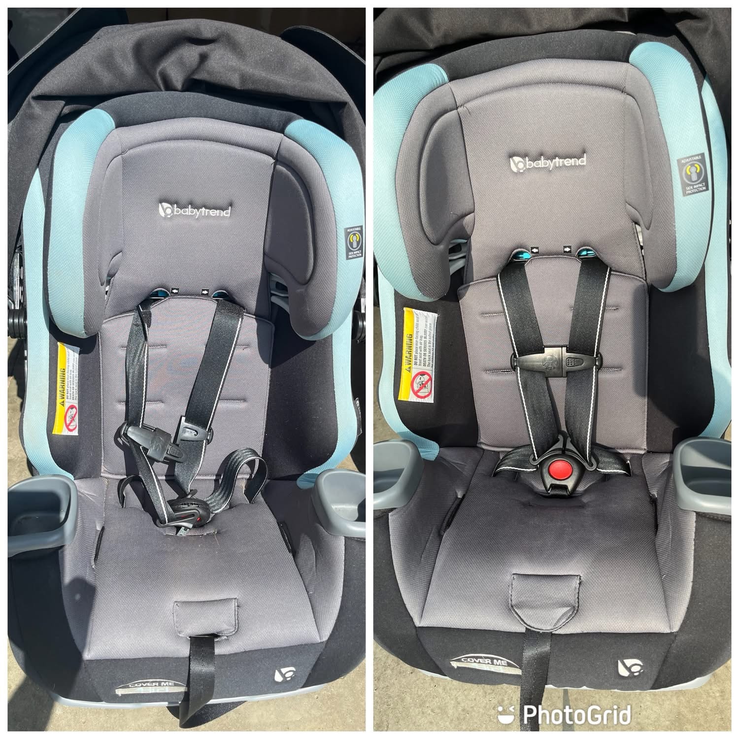 Baby Trend teal car seat before and after cleaning