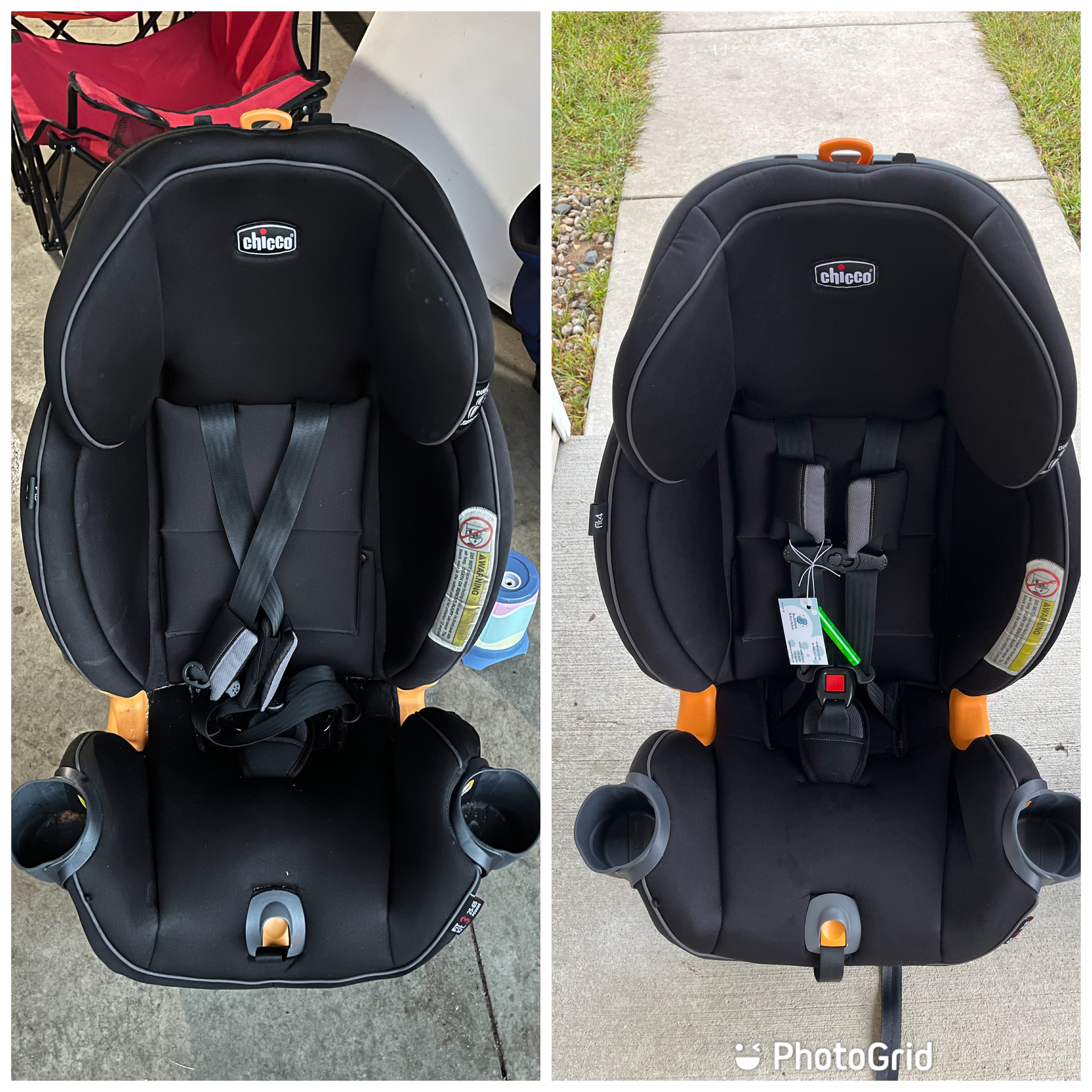 Chicco black car seat before and after cleaning
