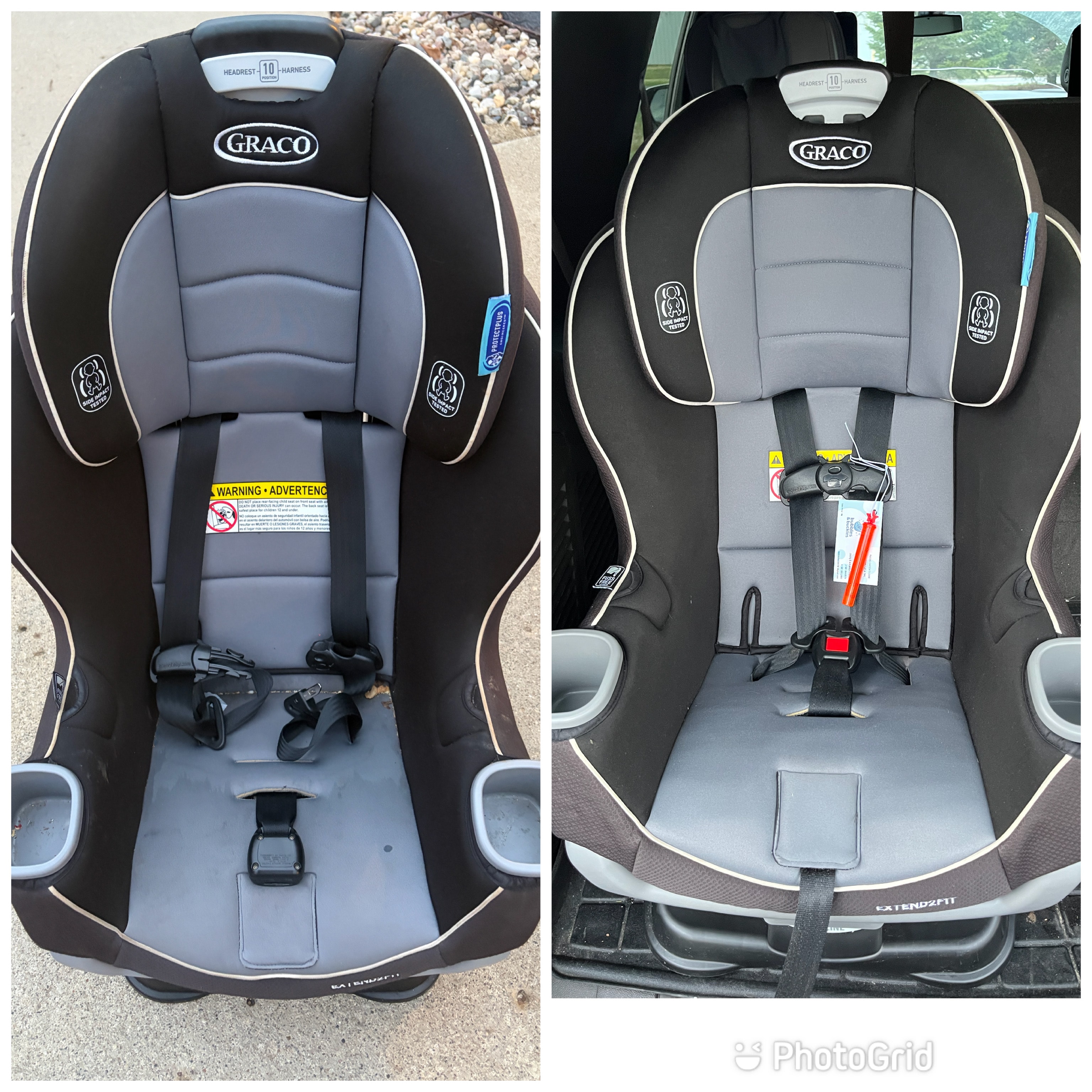 Graco black car seat before and after cleaning